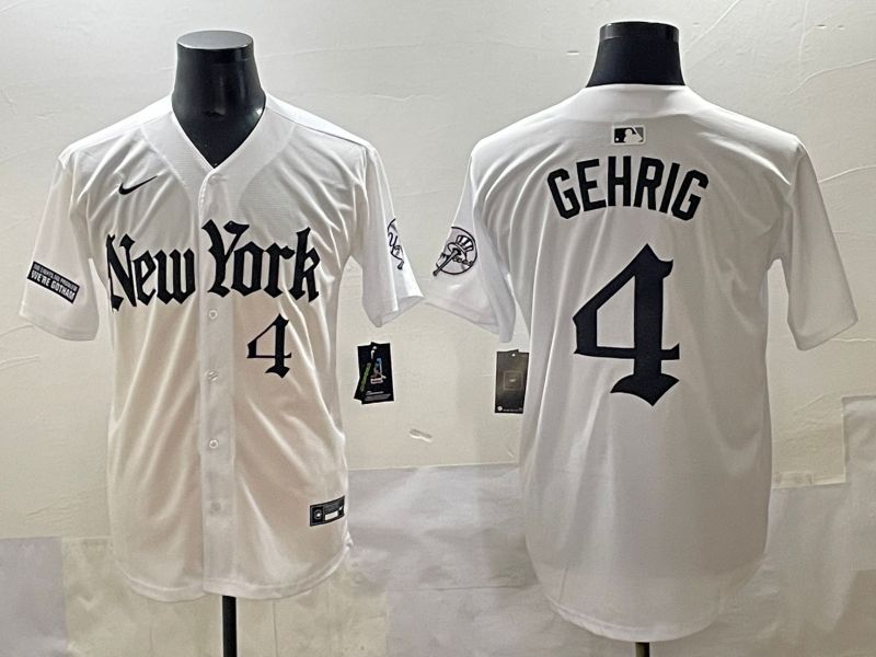 Men 2025 New York Yankees #4 Gehrig White Five generations Joint Name Nike MLB Jersey style 9